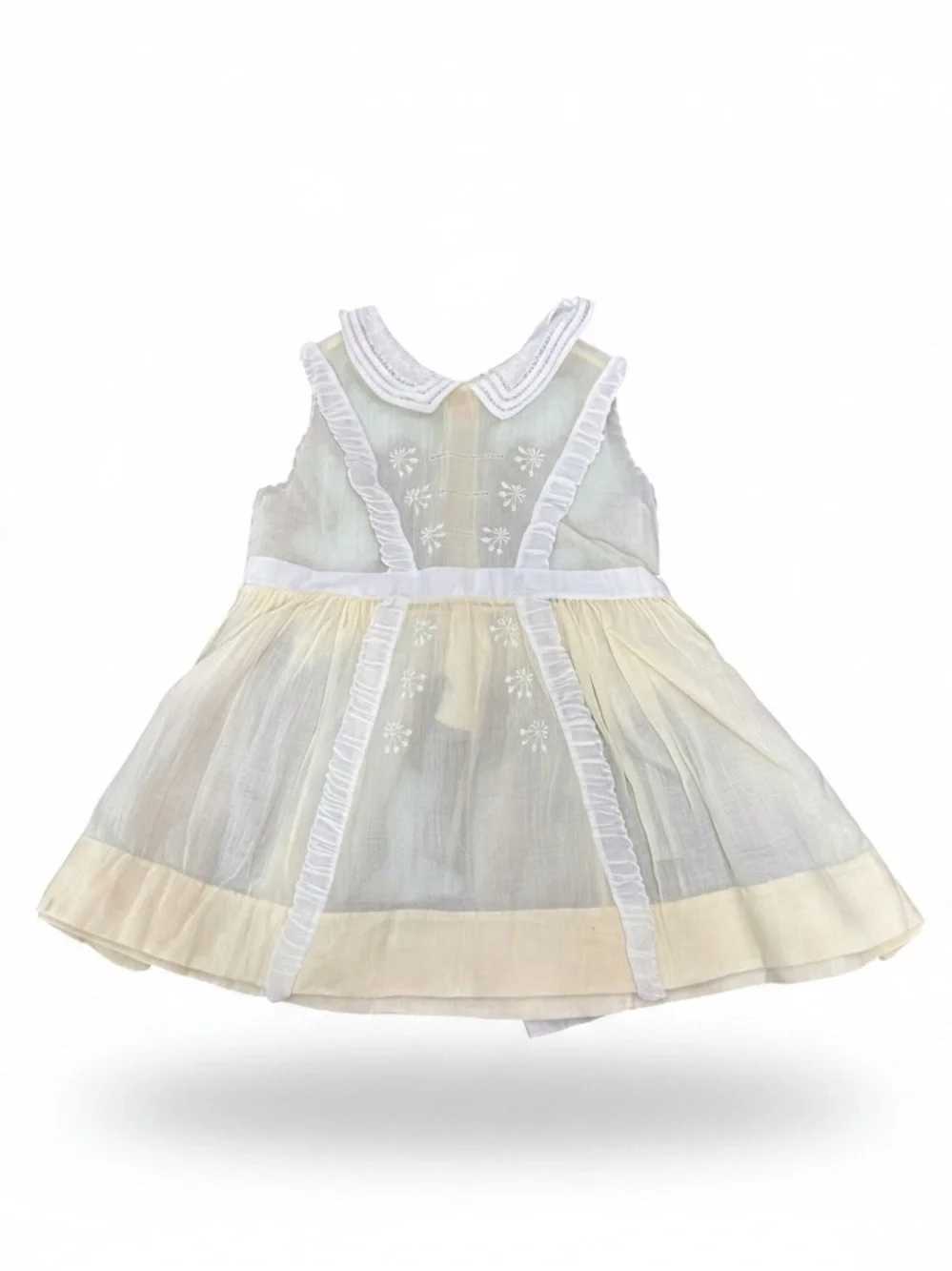Vintage Handmade Embroidered White & Cream Baby Girl Dress Made in Philippines